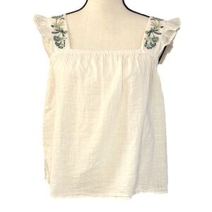 Madewell Ivory Embroidered Cotton Flutter Sleeve Top Size XXS